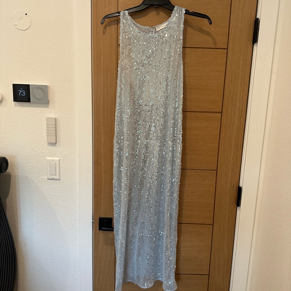 Aqua Silver Halter Sheath Dress - Picture 2 of 3